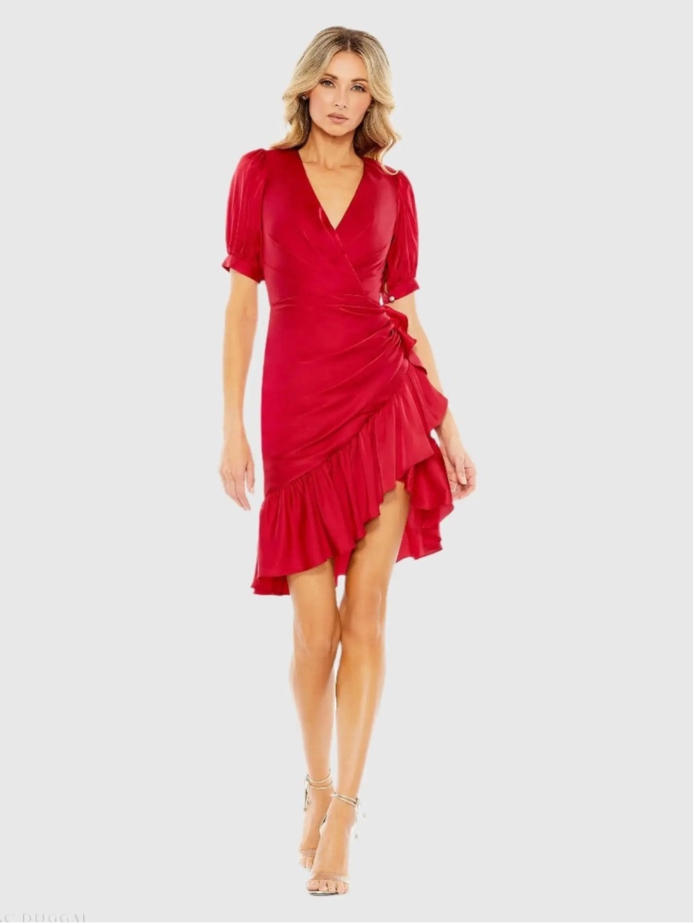Mac Duggal Red Ruffle Wrap Mini Dress